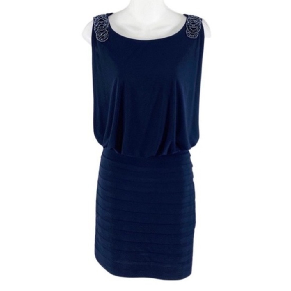 Xscape navy blouson bandage jersey dress D9